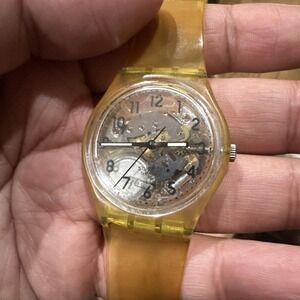 Working 1996 Swatch Skeleton Jelly Unisex Watch Rare New Battery 34mm Fit 8in